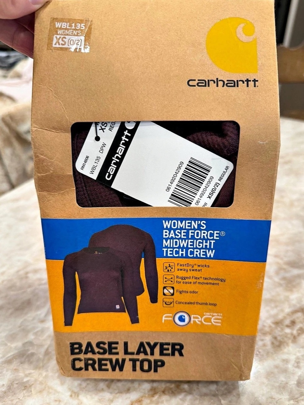 Carhartt Women's Base Force Midweight Tech Crew Long Sleeve burgundy Size XS NWT